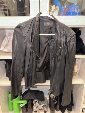 Blank NYC Black Leather Asymmetrical Zip Jacket